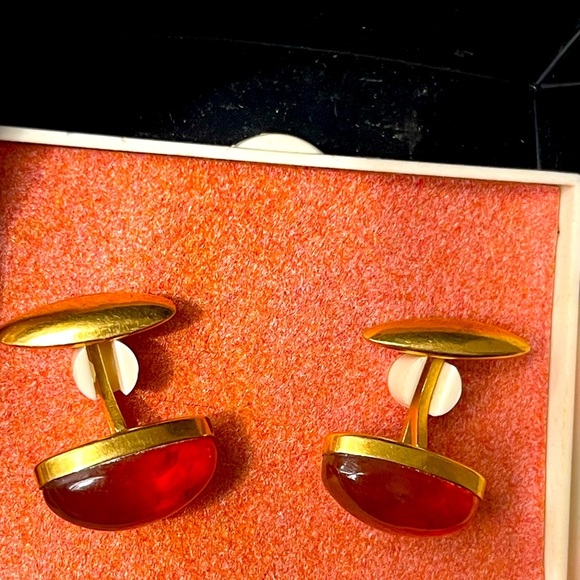 VTG Gold Plated Retro Cufflinks CUFF LINKS With Amber Baltic Kaliningrad - Picture 3 of 7